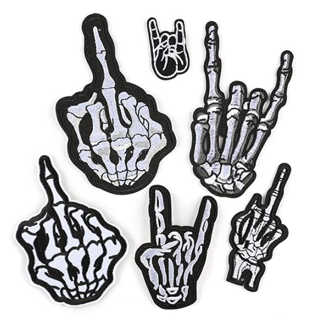 6 pieces skeleton fingers punk rock patches