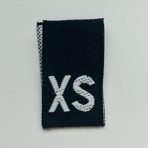 white on black woven size labels - single