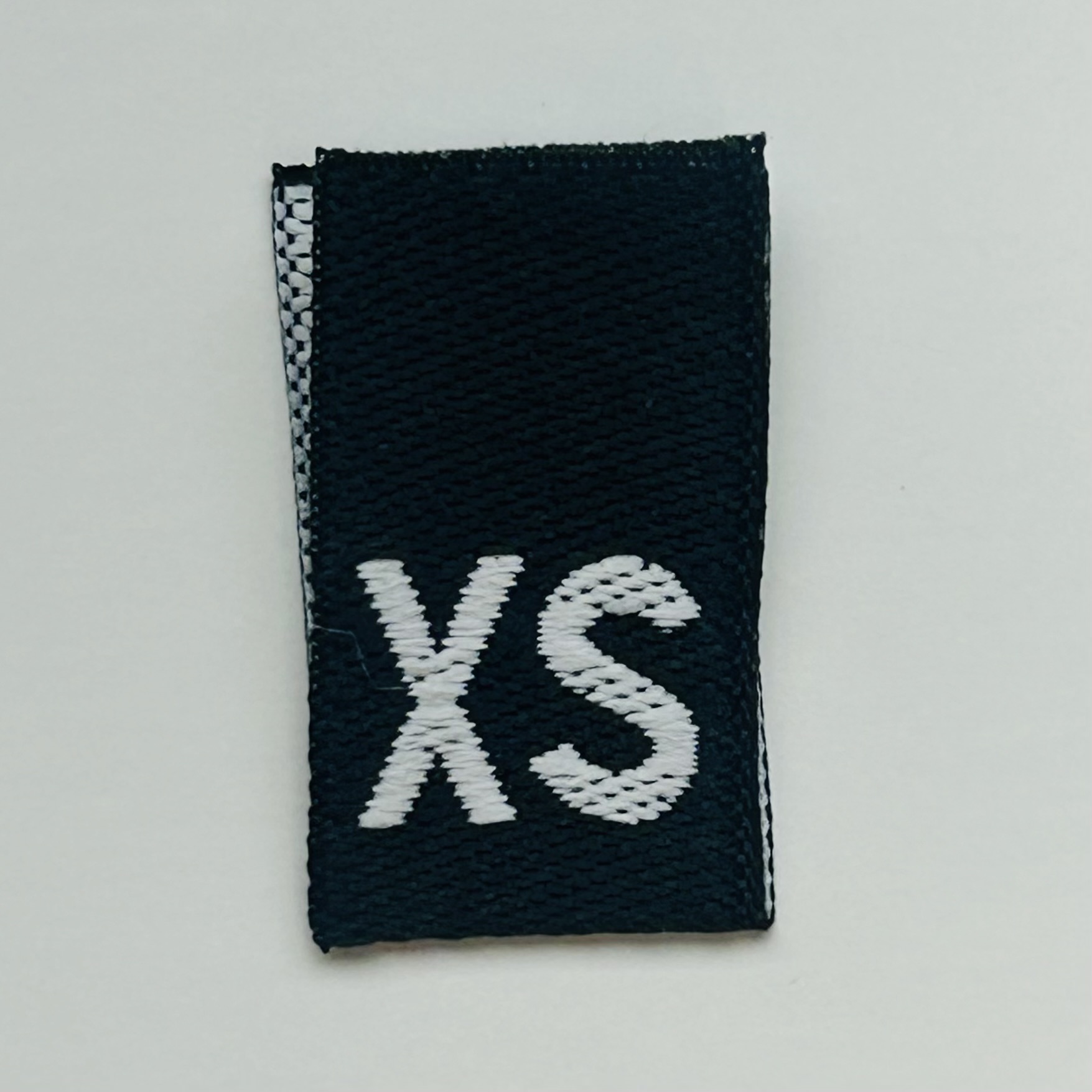 Woven Size Labels XS, S, M, L, XL, 1X, 2X, 3X – White on Black