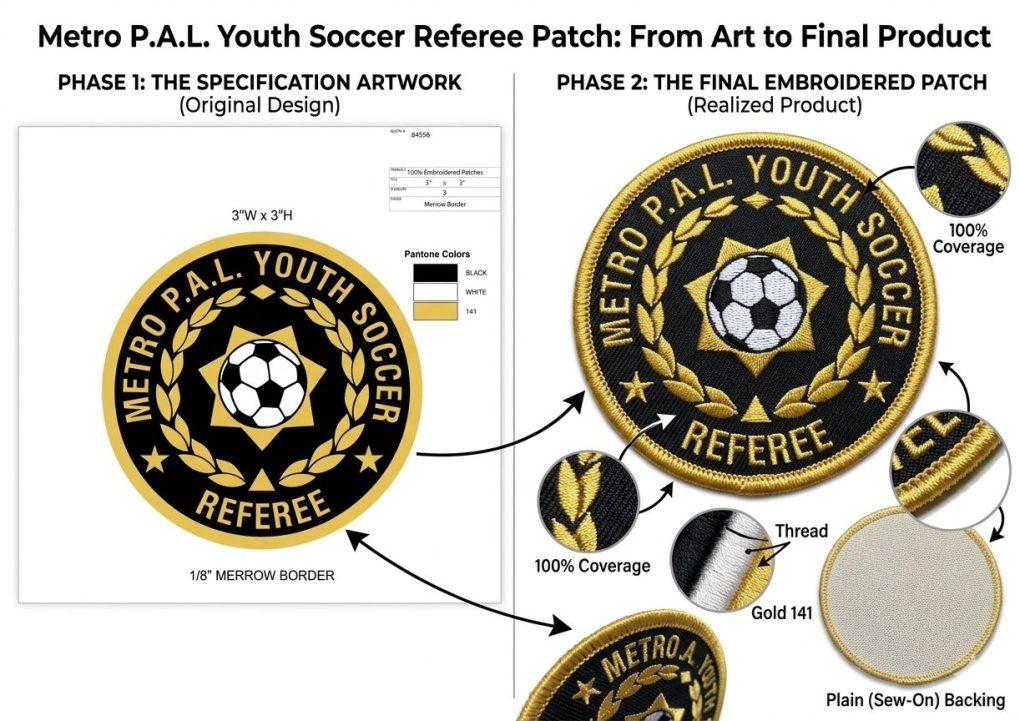 Referee embroidered patch from design to product