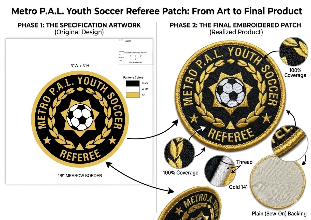 Referee embroidered patch from design to product