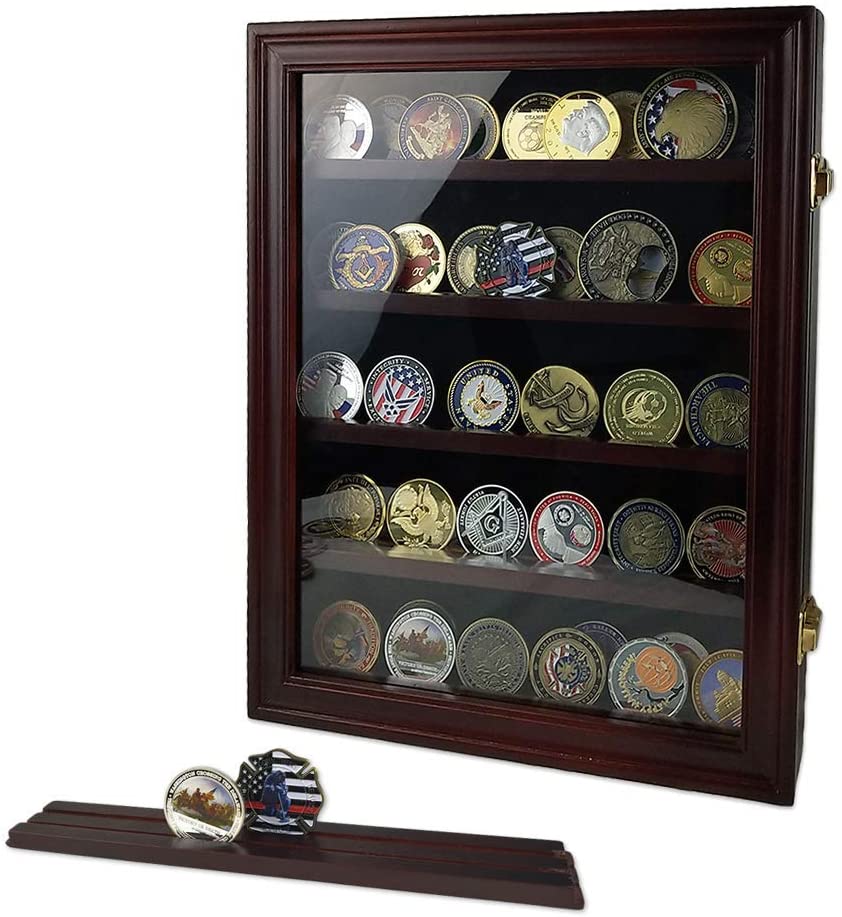 Military-Challenge-Coin-Display-Case-Cabinet-Rack-Holder-Shadow-Box-with-Glass-Door