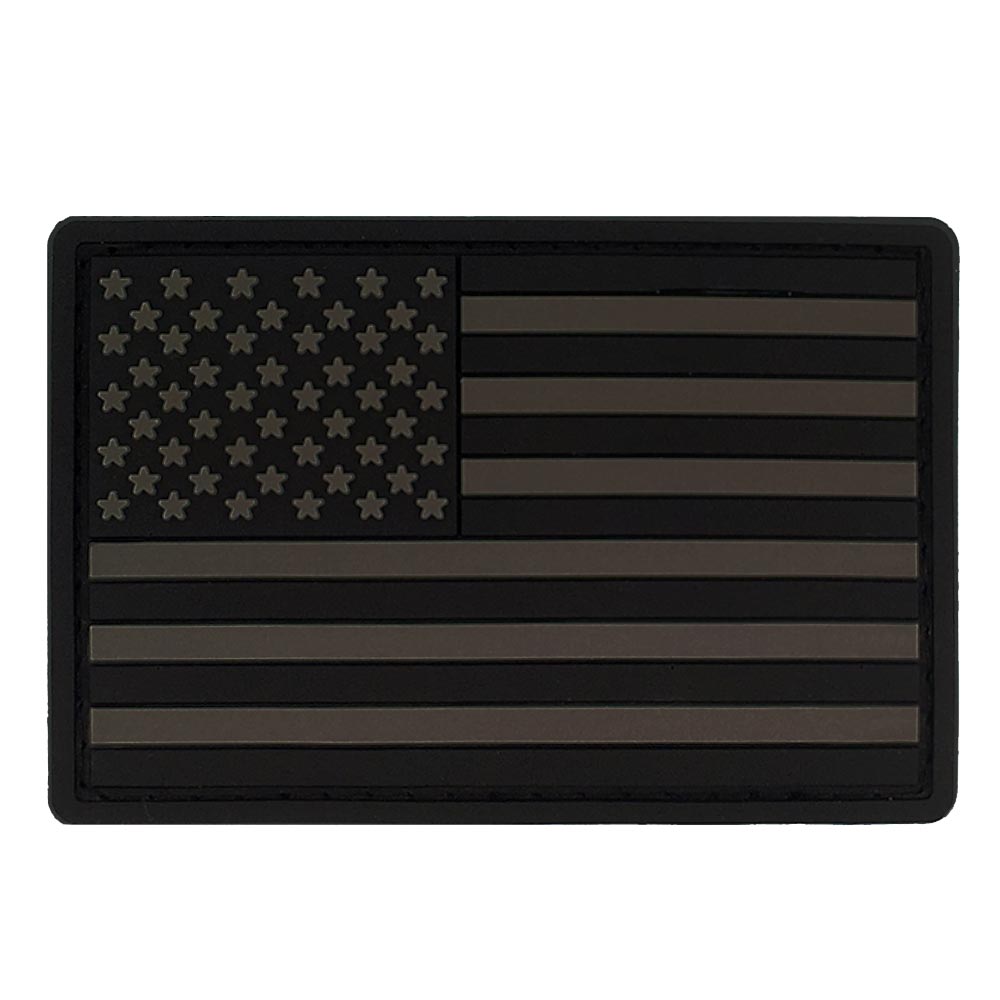 2 Pack JBCD All Black American Flag Patch Black USA Tactical Patch PVC Rubber Hook & Loop Fastener Patch 