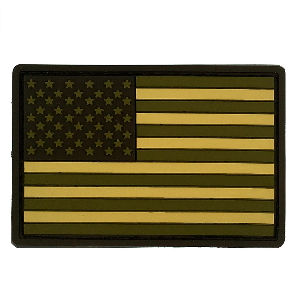 All Black ACU - Morale Patch Bandiera Americana In PVC Nero - Attacco A Uncino - 8x4,5 Cm