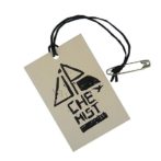 Custom Hang tags with Strings: Your Hang Tags Can Come Pre-Strung.
Hang tags come in varies thicknesses and can be square cut or die cut to the shape of the design.</p>
A standard thickness is 14PT. 18PT thickness is more substantial and 22PT is very thick.
A 2-sided hangtag will be thicker than a 1-sided hang tag. A hole size of 1/8" is standard and can be placed pretty much anywhere on the edge of the hang tag.