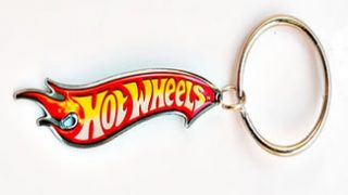 Hot Wheels custom shaped printed metal keychain with glossy epoxy coating